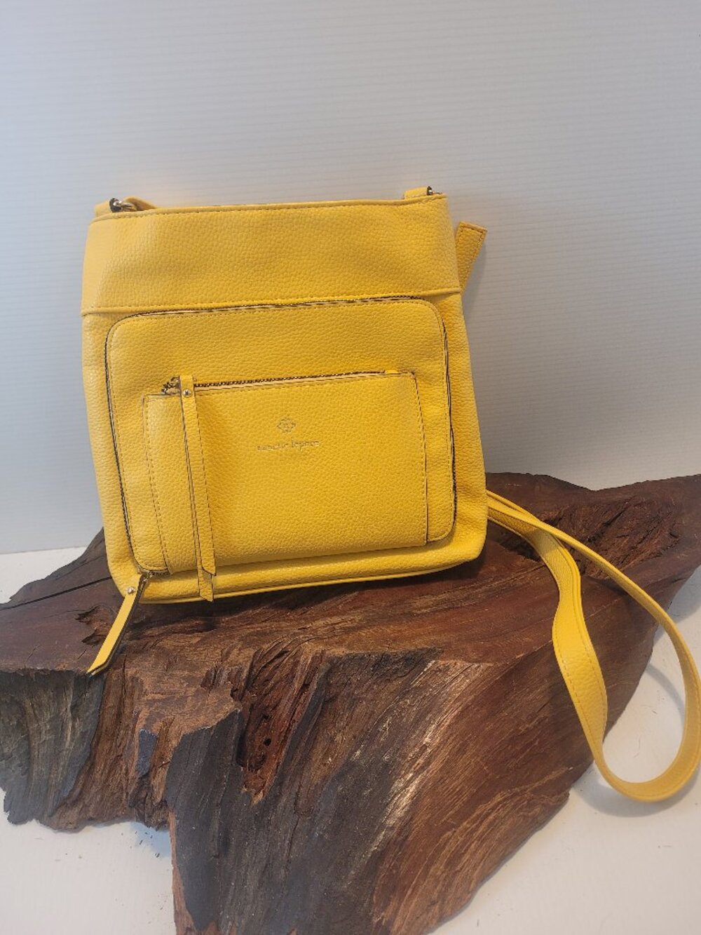 Nanette Lepore Vegan Pebbled Leather Crossbody Organizer Bag Sunflower Yellow
